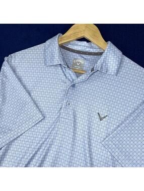 Callaway Opti Dri Golf Polo Shirt Blue Check Performance MenSmall Stretch Preppy